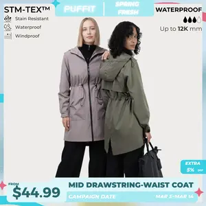PUFFIT STM-TEX Waterproof Outdoor Hiking Mid Long Length Styles Waist Cinching Lightweight Fast Drying Jacket Raincoat Outdoor Lightweight Sports Jacket Shell Jacket,Spring Jacket,SpringStatements,Windbreaker,Dog Walking,School Running,Football Mum