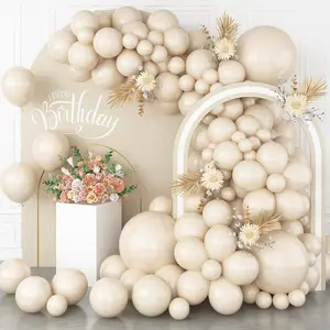 White sand balloons, 113pcs different sizes cream beige balloon garland arch kit 18/12/10/5 inch, matte retro neutral sand white latex helium balloons for birthday wedding anniversary party decoration
