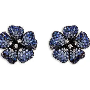 Flower Sapphire & Diamond Earrings – Gradient Blue – 18k White Gold