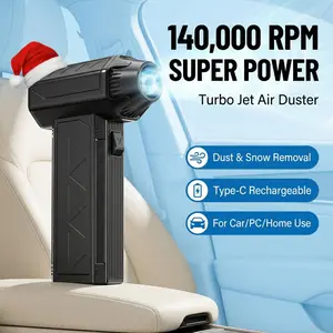 Powerful Turbo Fan 140,000 RPM Mini Portable Jet Fan Compressed Air Duster Keyboard Cleaner Type-C Rechargeable Handheld Blower for Cars PCs Snow Removal with 3-Speed Settings
