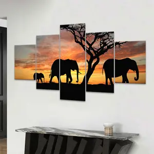 Elephant Pattern Canvas Painting, 5 Counts/set Modern Wall Art Painting, Wall Art Decor for Home Living Room Bedroom Office, Ornaments, Modern Home Decoration