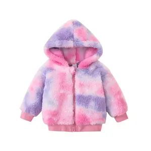 Baby Girls Hooded Jacket Little Kids Tie-dyed Nylon Zipper Outerwear Clothing Bright Fashion Color Spring Outerwear
