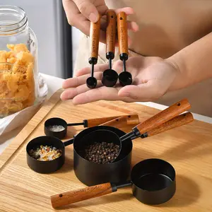 8-piece set of stainless steel measuring cups and spoons - durable and food safe kitchen utensils, wooden handle food scales, suitable for precise drying and liquid ingredients -basic  cup cooking and baking tools Kitchenware Home