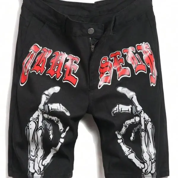 Men's 3D printed denim shorts