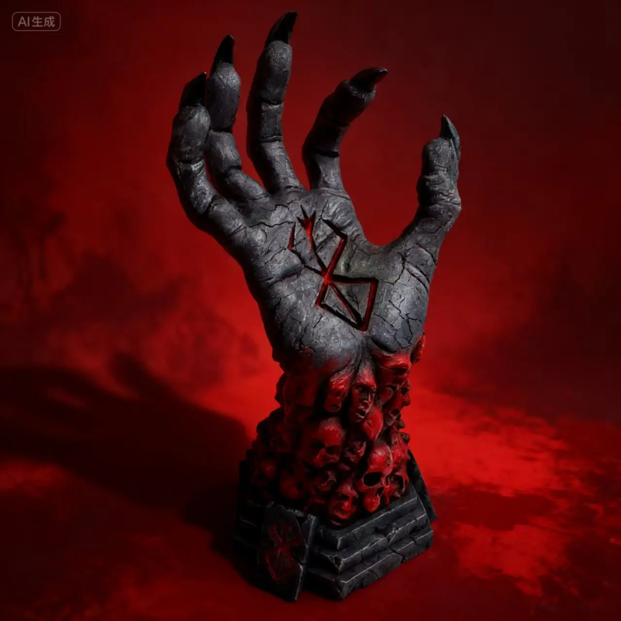 18cm High Berserk Furious God's Hand ABS+Resin Palm Figurine - Gothic Collectible Horror Decor, Board Games Compatible, Blood-Runes Accent, Lighted Desk/Entryway Cabinet Ornament, Eco-Friendly Non-Toxic Age-Resistant Diablo Fan Gift