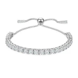 【#B97】2mm to 4mm Shiny Synthetic Moissanite Tennis Chain Bracelet Necklace 925 Sterling Silver Women Fine Jewelry Gift Party Everyday