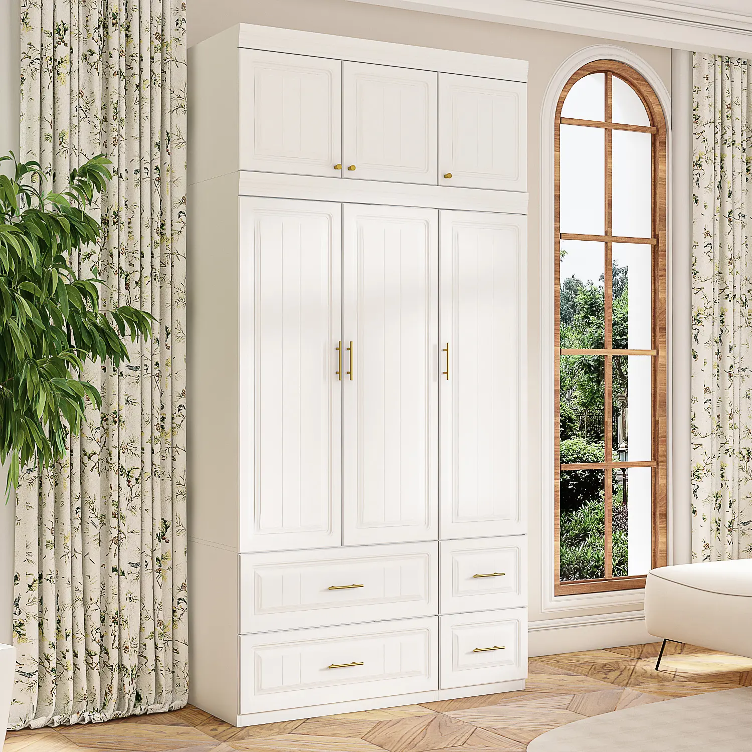 FUFU&GAGA Large Armoire Combo Wardrobes Closet Storage Cabinet White