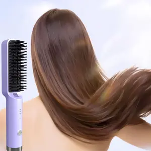 Purple Multifunctional Styler Ionic Straightener 3-Minute Fast Hair Straightening Comb 3-Speed Temp Adjustment LED Display Anti-Scald Negative Ions Dual-Use for Straight & Curly Hair