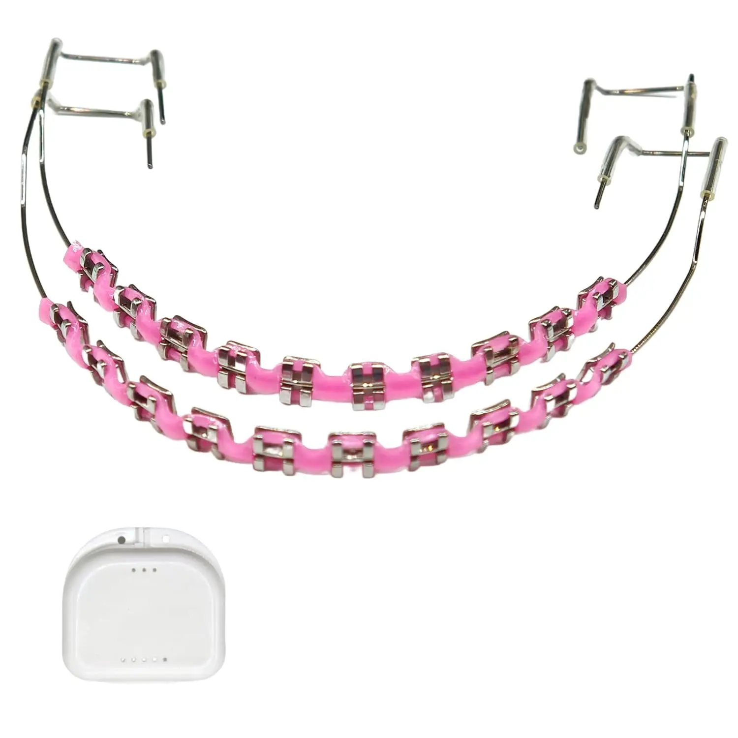 1 Pack Temporary fake braces clip on brackets for adults teeth props for dental students Tooth Decoration Orthodontist Explain Props with Metal Wires Metal Bracket Halloween Tooth Decorations(Pink)