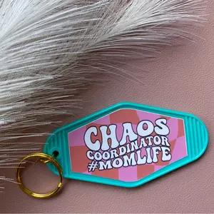 Turquoise And Bright Pink Chaos Coordinator Keychain - Trendy Checkered Motel Keychain - Cute Gifts For Birthday