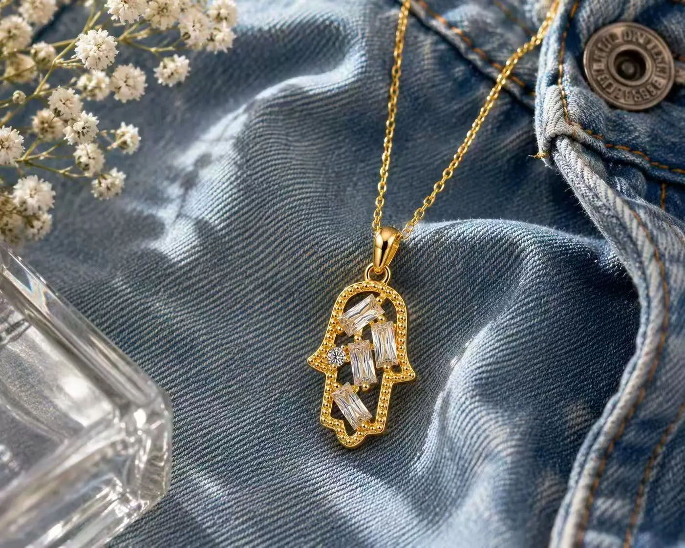 925 Sterling Silver Hamsa Necklace | 18K Gold Plated CZ Pendant for Women