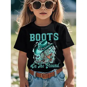 New Summer Girl Cowboy Hat, Boots, Turquoise, Western, Graphic. Short Sleeved 100% Cotton T-Shirt'
