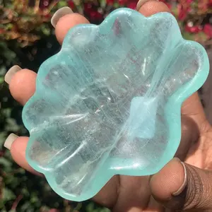 Green Fluorite Crystal Shell Bowl UV Reactive Medium