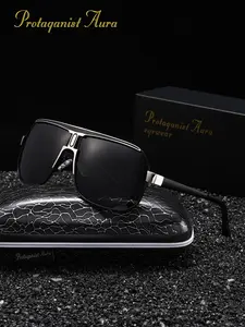 Protagonist Aura Polarized Anti-Glare Pilot Sunglasses for Men, Black And Silver Masculine Frame, UV Protection, Sun Protective Eyewear, Durable And Lightweight for Outdoor, Driving & All Occasions