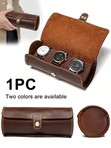 Retro PU leather watch box, three-compartment travel watch storage box, portable watch storage pouch, unisex watch storage box, hard-shell travel watch case, flip-top closure, compatible with mechanical watches, jewelry display