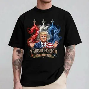 Donald Trump America 250th Anniversary Patriotic T-Shirt 1776-2026 Years of Freedom USA Flag Vintage Fourth of July Graphic Tee for Men Women
