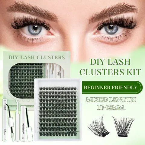 SOSIAYCICI DIY Eyelash Clusters Kit - 10-18MM Mixed Length Soft Fluffy Natural Dense Soft Lash Volume Long-Lasting Lashes, 2-in-1 Waterproof Strong Hold Bond & Seal Glue, Remover, Tweezer for Beginner At-Home SpringGlowUp Makeup Cosmetic