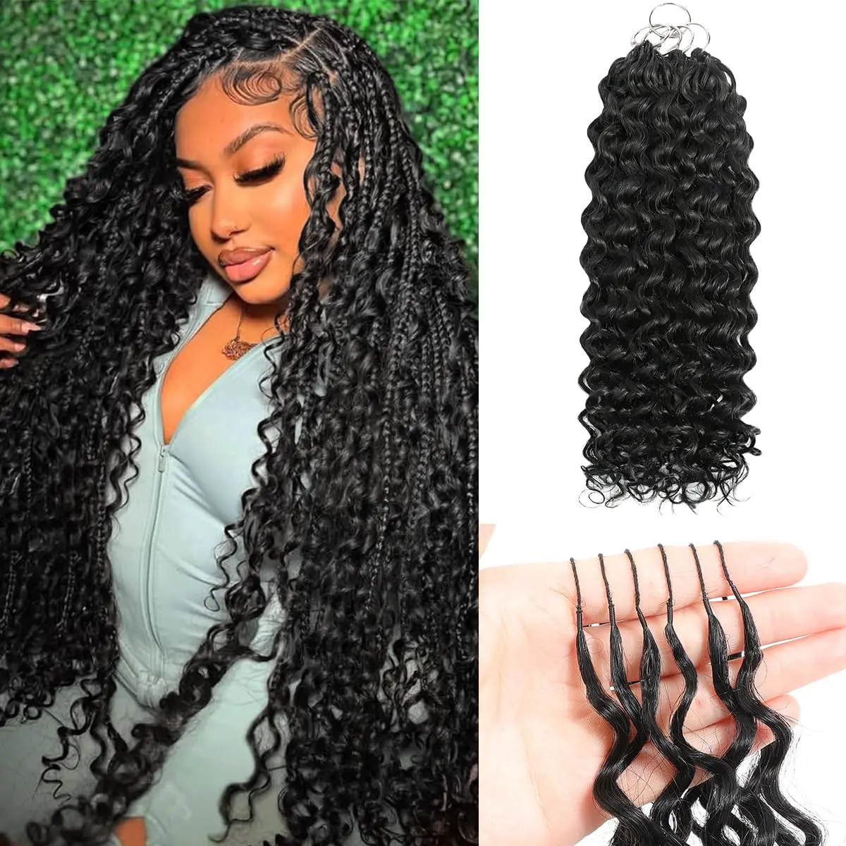 Women's 14 Inch Unprocessed Burmese Curly Crochet Human Hair Extensions - Natural Black, Kinky Curled, Feather Bulk, Raw Deep Wave, Boho Knotless Goddess Braids for Hair Braids Styling
