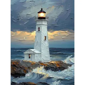 Paint by Numbers for Adults Beginner, Lighthouse Adult Paint by Number Kits on Canvas, DIY Acrylic Oil Easy Painting for Home Wall Decor 12X16 inch (Without Frame)