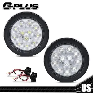 2Pcs 4 Inch Round 24 LED Reverse Backup Tail Lights Trailer Truck Clear Lens 12V Side Lights