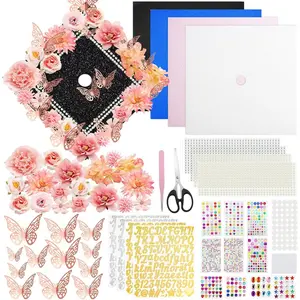 Graduation Cap Decorations Kit Grad Cap Topper Decor Includes Glitter Paper  Butterfly Faux Flower Letters Stickers, Cap Decorations for DIY Graduation Cap Topper ()