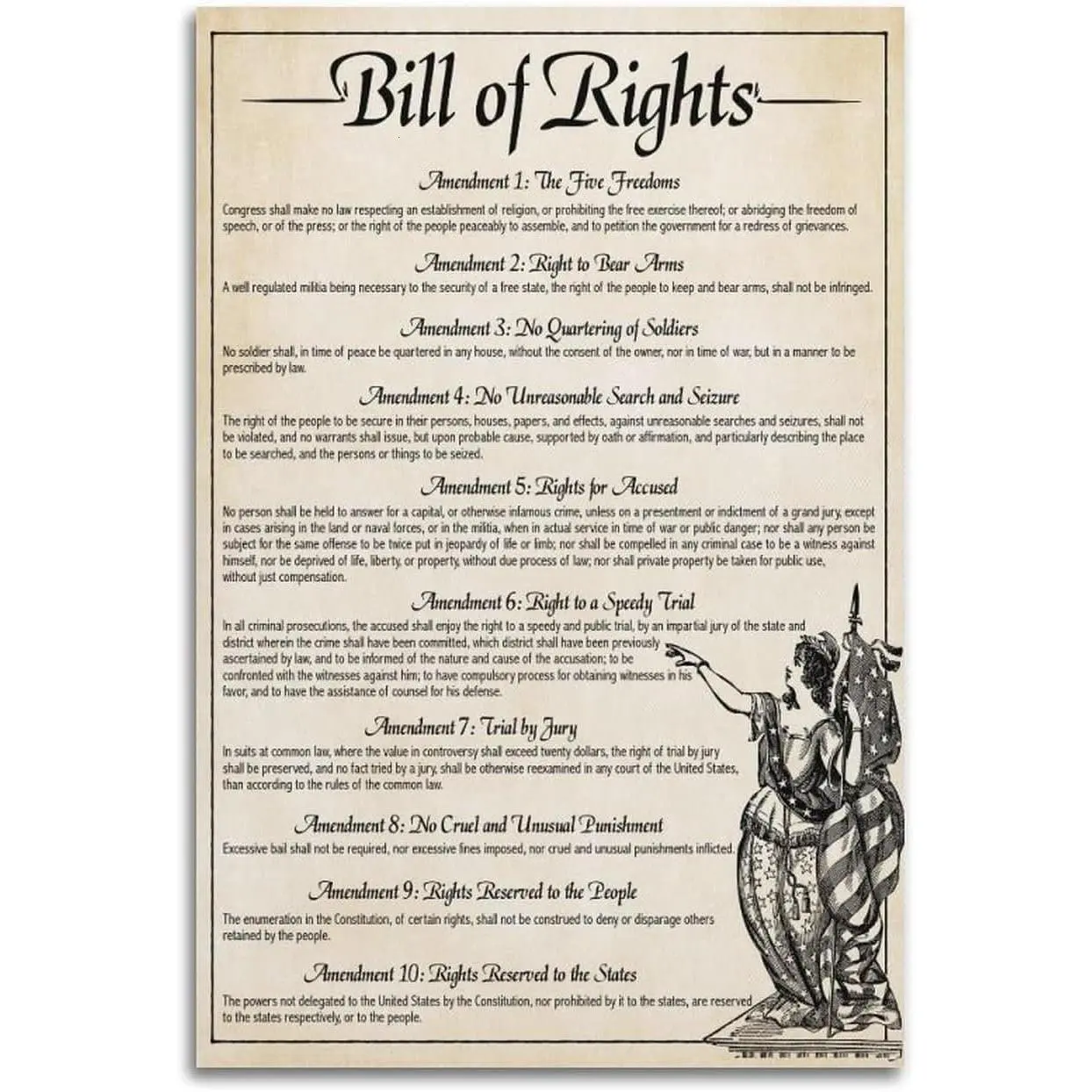 Vintage Poster The U.S. Constitution The Bill of Rights US History Government Classroom School Poste Painting Canvas Wall Posters Art Picture Print Modern Family Decor Posters