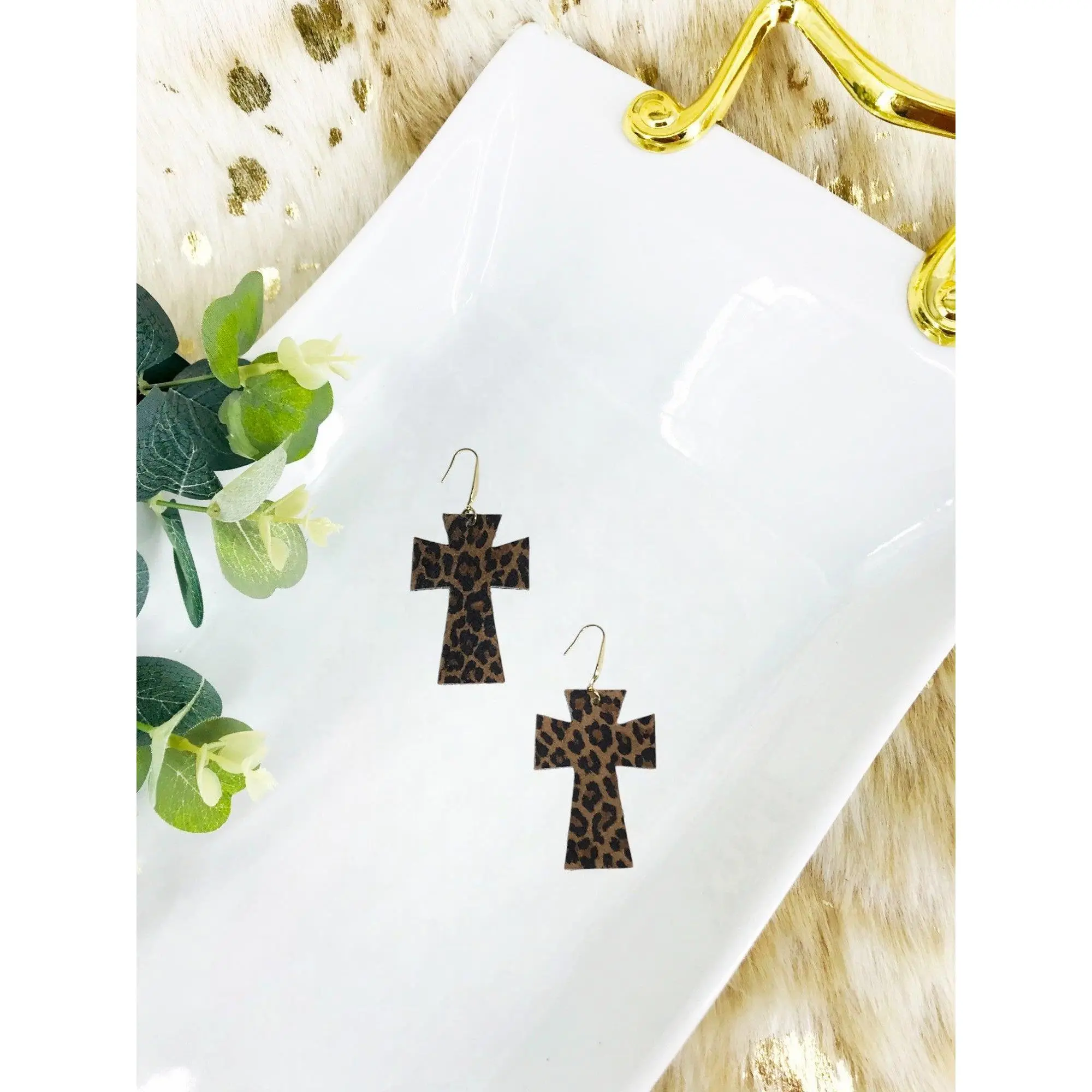 Cross Cheetah Leather & Chunky Glitter Earrings - E19-4526