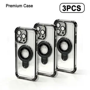 Magnetic Shockproof Clear Phone Case with Ring Stand 3PCS for iPhone 12 13 14 15 16