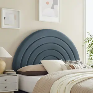 Solana Arched Performance Velvet Full Headboard in Cadet Blue