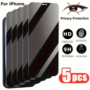 Privacy Anti-spy Protection Screen Protector, 5 Counts Full Coverage Protective Screen Protector, Tempered Glass Screen Protector for iPhone 11 12 13 14 15 Pro Max 14 15 Plus, Cases, Accessories