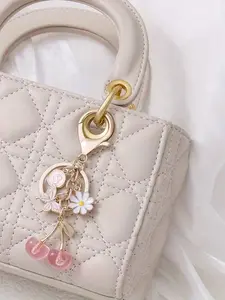 Pink Cherry Butterfly Letter Keychain - Cherry Flower Butterfly Pendant With Letters A-Z Lobster Buckle Bag Pendant, Keychain Pendant, Keychain for bags For Valentine's Day, Mother's Day, Homecoming Season