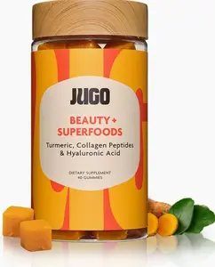 JUGO Beauty + SUPERFOODS Hair, Skin and Nails Collagen Gummies, Hyaluronic Acid and Turmeric Supplement, Cruelty-Free, Gelatin-Free and Gluten-Free Gummy Vitamins, Non-GMO, Made in USA, 40 Count
