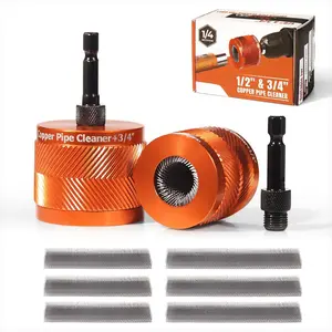 1/2" & 3/4" Metal Copper Pipe Cleaner Set,with 1/4 Hex Shank,Each Additional 2PCS Replaceable Blades are Provided,for Cleaning Rust, Stains, Paint on Copper Pipes and Various Metal Pipes