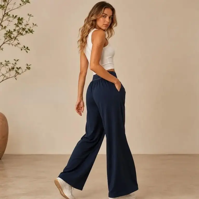 Women's High-Waisted Wide-Leg Lounge Sweatpants with Pockets, Lightweight Stretch Fabric, Elastic Waistband, Flowy Comfy for Casual Yoga Travel (sweatpants for women)