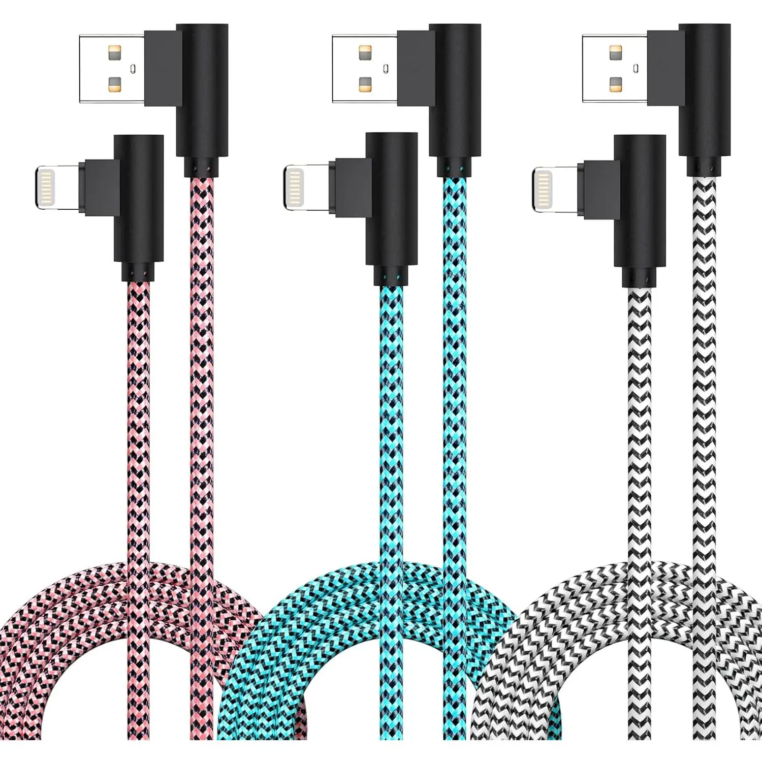 3 Pack for iPhone Charger 10FT [Apple MFi Certified] Right Angle Lightning Cable Fast Charging Cord, Car Cable for iPhone 14 13 12 11 Pro/Pro Max/Mini/XS/XR/8 7 Plus, iPad, CarPlay