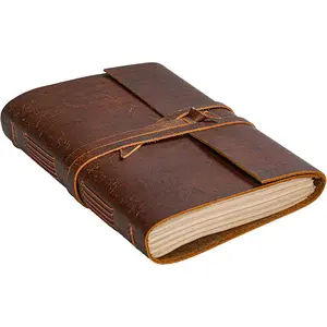 Rustic Handmade Vintage Leather Bound Journal Notebook for Men and Women, Unlined Paper 300 Pages, Pocket Leather Diary To Write In (5" x 7")