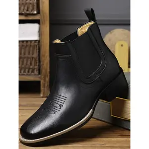 Chelsea Cowboy Boots Men Square Toe Western Style Classic Casual Work Ankle Boots, Comfortable & Durable Footwear for Everyday Wear