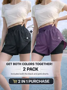 Women's Summer Outdoor Gym Shorts Set, Breathable Athletic Bottoms, Quick-Dry Layered Casual Fitness Cycling Shorts, 2-Piece Sportswear for Women