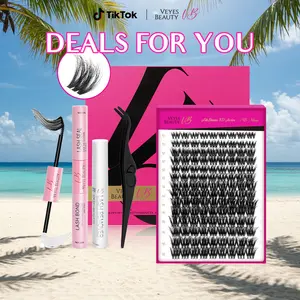 VEYESBEAUTY VB-Muse 3D Volume Cluster Lashes Individual Lash Extensions Layered Fluffy Eyelashes Wispy Faux Mink Lash Newbie's Five-Second DIY Mixed Length Large Tray for Self Application Makeup at Home Cosmetic Eyelashes Extensions