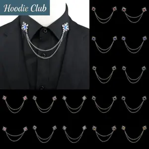 Men's Tassel Brooch Pin Crystal Cross Chain Lapel Pin Retro Rhinestone Suit Brooch for Wedding Formal Occasion