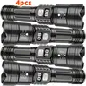 4pcs Rechargeable High-Power Flashlights, Rechargeable Outdoor Lighting, with Zoomable Handheld Spotlight, USB Cable, Super Bright, Long Range, Tactical Work Light for Camping, Hunting, Hiking, Emergency Worklight