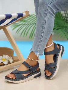 Women's Crisscross Strap Platform Wedge Sandals, Adjustable Hook-and-Loop Casual Open-Toe Sandals for Summer