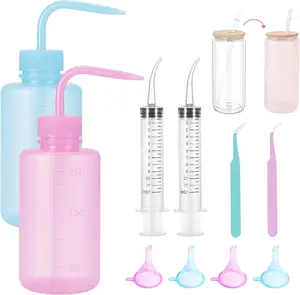 10-Piece DIY Craft Set with Bent Syringe, Tweezers, Small Funnel & Squeeze Bottles for Glass Cups Supplies for Glitter Snowglobe Tumbler Craft Cup Making