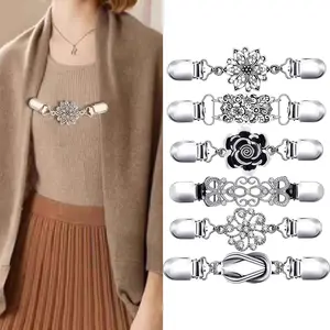 6Pcs Cinch Clips Vintage Dress Clip Back Cinch Set Retro Waist Cincher Sweater Clip for Cardigans Shawl Shirt Scarf Shirt Clips for Women to Tighten Cinch Clip Dress Clips Back Cinch Flower Sweater Clips to Hold