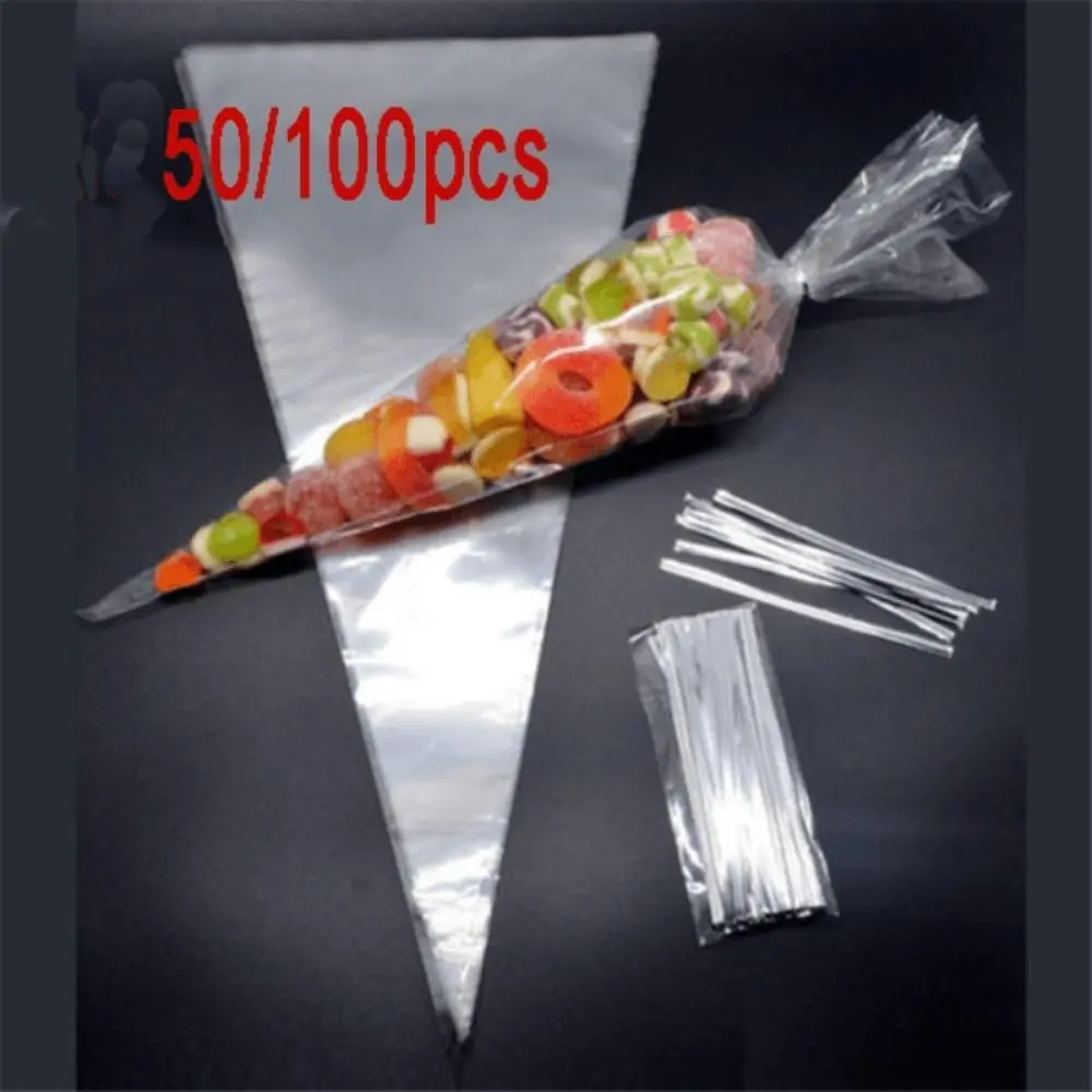 50/100pcs Christmas gift flowers wedding party popcorn candy transparent cellophane packaging bag