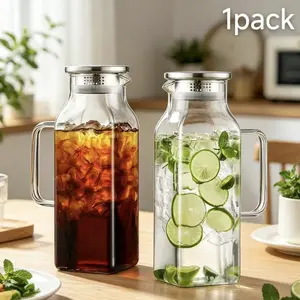 Viral Trending Aesthetic Square High Borosilicate Glass Pitcher 2L/68oz 1 Pack, Airtight Lid Drip Free Spout Handle, Food Grade BPA Free Refrigerator Safe Heat Cold Resistant Leak Proof Dishwasher Safe, for Iced Tea Coffee Juice, Housewarming Wedding Gift