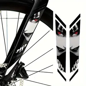2D Flat Anime Bicycle Frame Sticker - JDM Style Motorcycle - Red Eye Waterproof UV Durable Vinyl Decoration for Road, Mountain & Motorcycle - Bicycle Pipe Helmet Decoration - Anime Cycling Accessories, Motorcycle Decoration, 2 Pieces