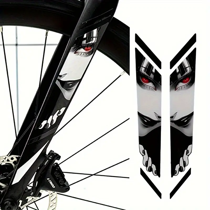 2D Flat Anime Bicycle Frame Sticker - JDM Style Motorcycle - Red Eye Waterproof UV Durable Vinyl Decoration for Road, Mountain & Motorcycle - Bicycle Pipe Helmet Decoration - Anime Cycling Accessories, Motorcycle Decoration, 2 Pieces