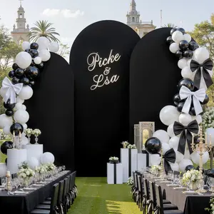 Black Arch Backdrop Cover Set of 3, 7.2ft 6.6ft 6ft Stretchy Spandex Fitted Wedding Arch Cover for Round Top Chiara Backdrop Stand Covers for Wedding Birthday Decoration