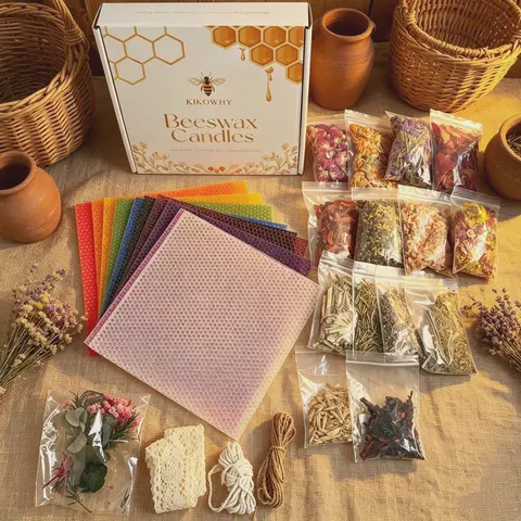 100% Natural Beeswax & Dried Flower Candle Making Kit - Wax Set, Candle Making Supplies, Handmade Crafts Hobbies Kit Adults, Witch Manifestation, Home Decor, Christmas Gifts